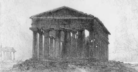 Greek temple charcoal image